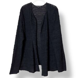 Eileen Fisher Hemp Textured Black‎ Cardigan Medium solid minimalist open sweater